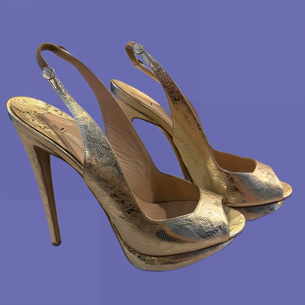 Nicholas Kirkwood Shimmering Gold Peep-Toe Heels